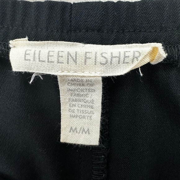 Eileen Fisher Black Pants Sz Medium Relaxed Cropped Leg Organic Cotton Side Zip - Picture 8 of 10